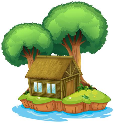 Ein Haus und ein Baum auf einer Insel vektor