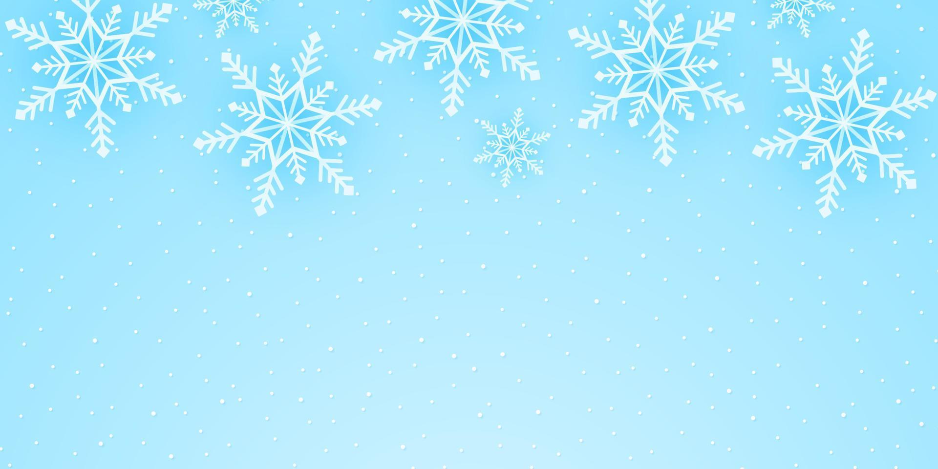 god jul, snöflingor och snöfall bakgrund i papperskonst stil vektor