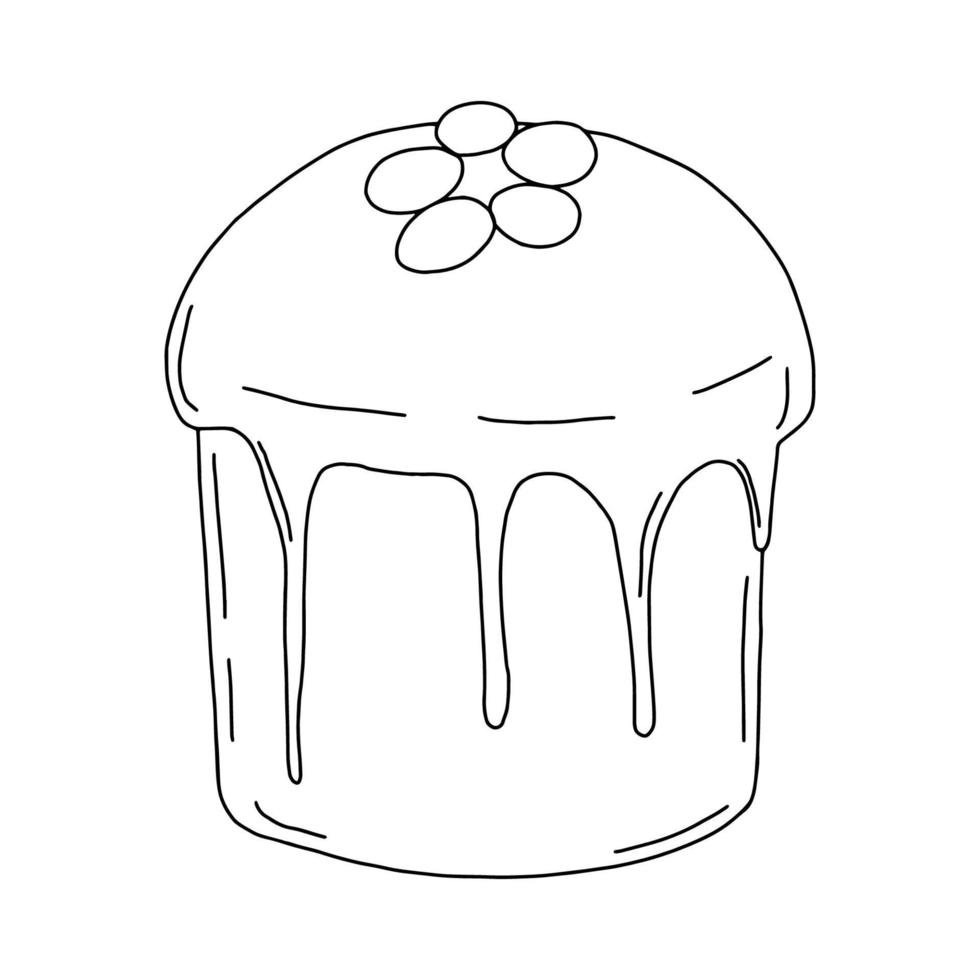 Ostern Cupcake isoliert auf weißem Hintergrund. handgezeichnete Strichzeichnung. doodles.round kuchen mit eiern.für textilien, postkarten und schmuck. Vektor