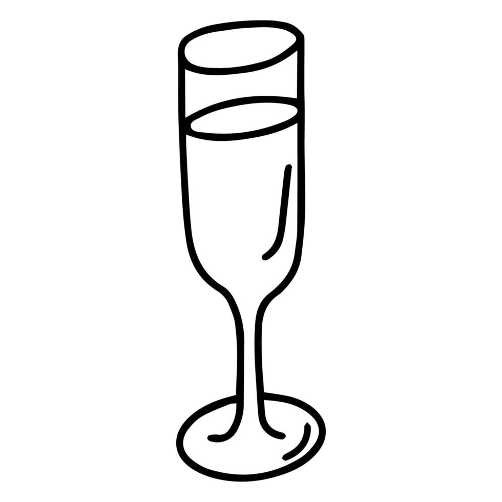 Weingläser-Skizze und Vintage-Illustration. Ein Glas isoliert auf weißem Hintergrund. Glas Champagner. Gekritzel-Handzeichnungslinie. Bild für einen Urlaub, wedding.vector vektor