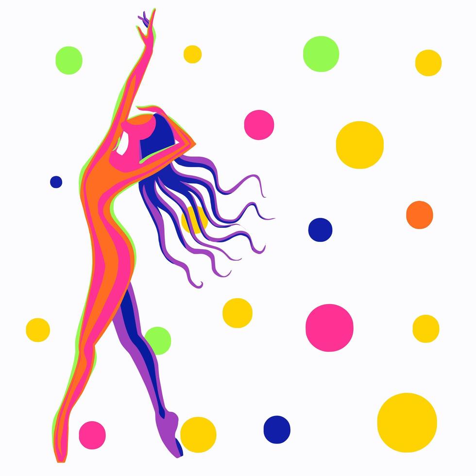 mehrfarbige Zusammenfassung mit einer Tänzerin mit Luftballons. Vektor-Illustration auf weißem Hintergrund. vektor