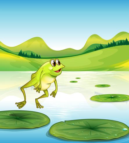 Ein Teich mit einem Frosch springen vektor