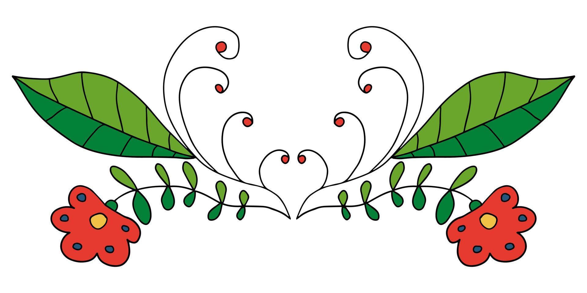 Blumenteiler der abstrakten Gekritzelkarikatur lokalisiert auf weißem Hintergrund. Sprossen mit Blättern und Beeren. vektor
