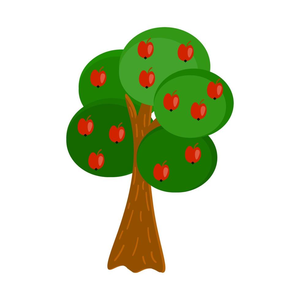 Cartoon-Apfelbaum im flachen Stil isoliert auf weißem Hintergrund. vektor