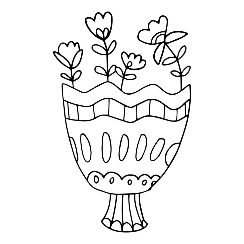 gezeichneter gekritzelblumenblumenstrauß der karikatur hand mit blumen. Geschenk zum Feiern. vektor