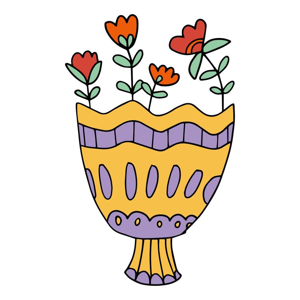 tecknad handritad doodle blombukett med blommor. present till firandet. vektor