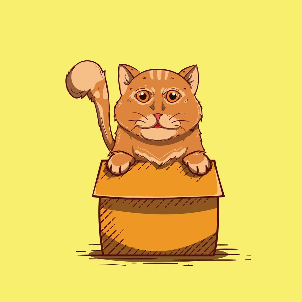 söt orange katt spelar i låda tecknad premium vektor