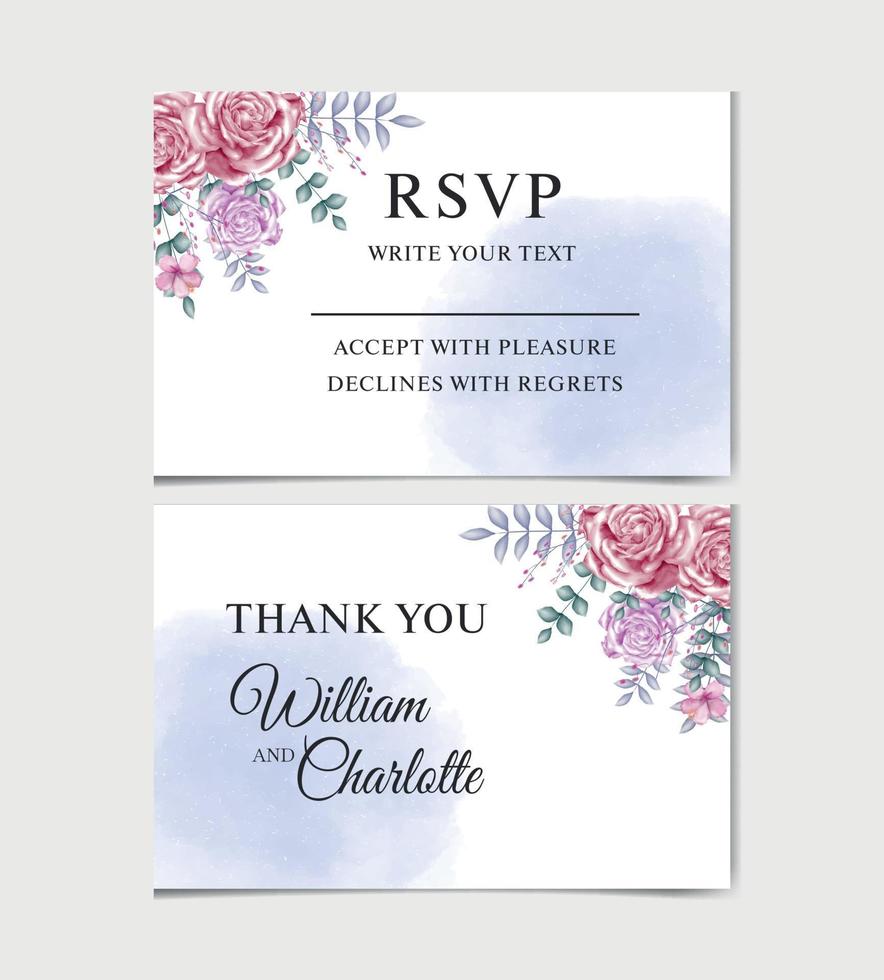 uppsättning kort med bröllop prydnad koncept. blomros, blad. blommig affisch, bjud in. vektor dekorativa gratulationskort eller inbjudningskort