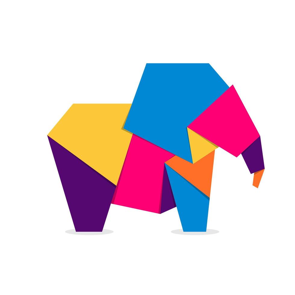 Elefanten-Origami. abstraktes, farbenfrohes, lebendiges Elefanten-Logo-Design. Tier-Origami. Vektor-Illustration vektor