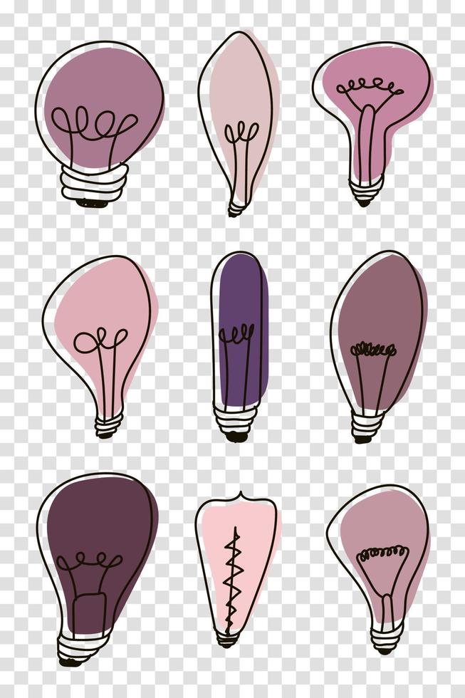 Glühbirnen-Doodle. bunte Glühbirnen-Icon-Set. kreative glühbirnen-doodle-sammlung. Vektor-Illustration vektor