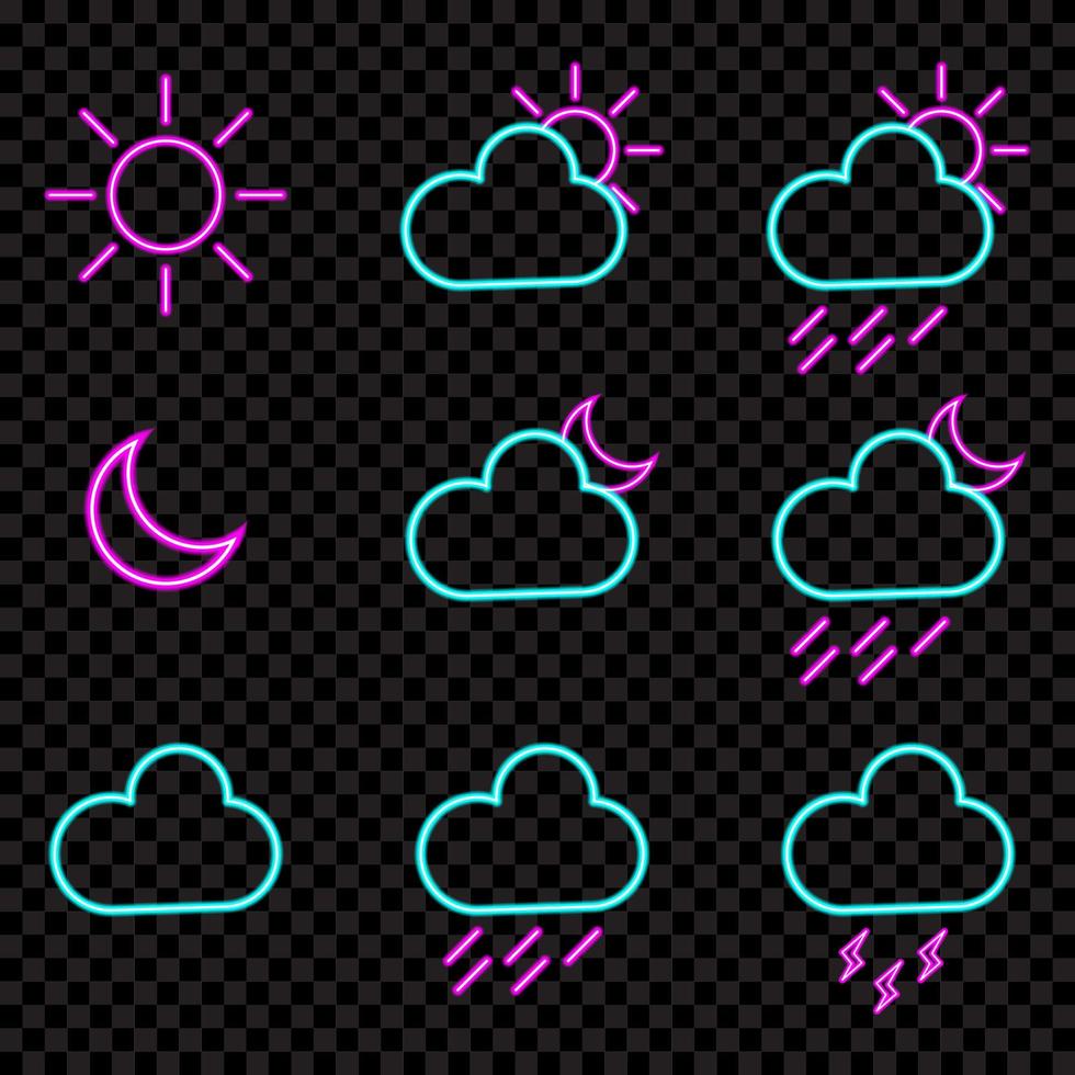 wettervorhersage neonlicht symbole gesetzt. Vektor-Illustration vektor