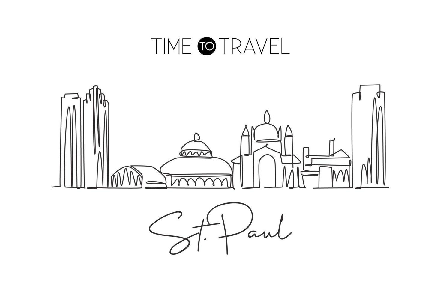 eine durchgehende linie zeichnet die skyline der stadt saint paul, minnesota. schönes Wahrzeichen. Weltlandschaftstourismusreise-Ferienplakat. bearbeitbare, stilvolle, einzeilige, strichzeichnung, design, vektor, illustration vektor