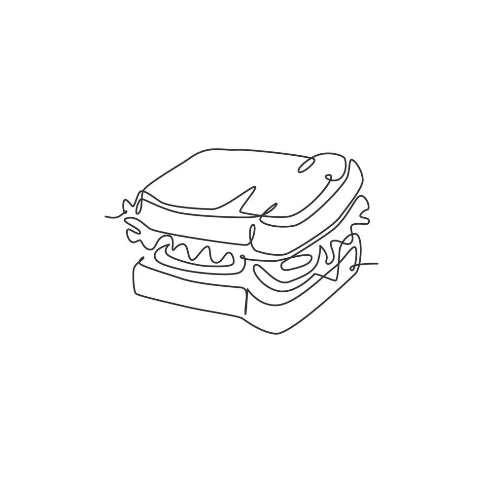 eine einzelne Strichzeichnung der grafischen Kunstillustration des frischen Sandwichlogovektors. Hot-Dog-Fast-Food-Café-Menü und Restaurant-Abzeichen-Konzept. modernes Street-Food-Logo mit durchgehender Linienführung vektor