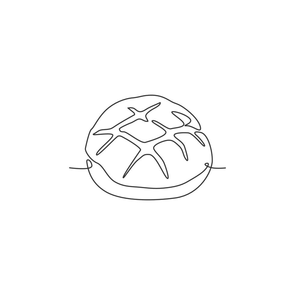 enda kontinuerlig linjeteckning stiliserad online söt rund brödbutik logotypetikett. emblem bageri butik koncept. modern en rad ritning design vektorgrafisk illustration för café eller mat leveransservice vektor