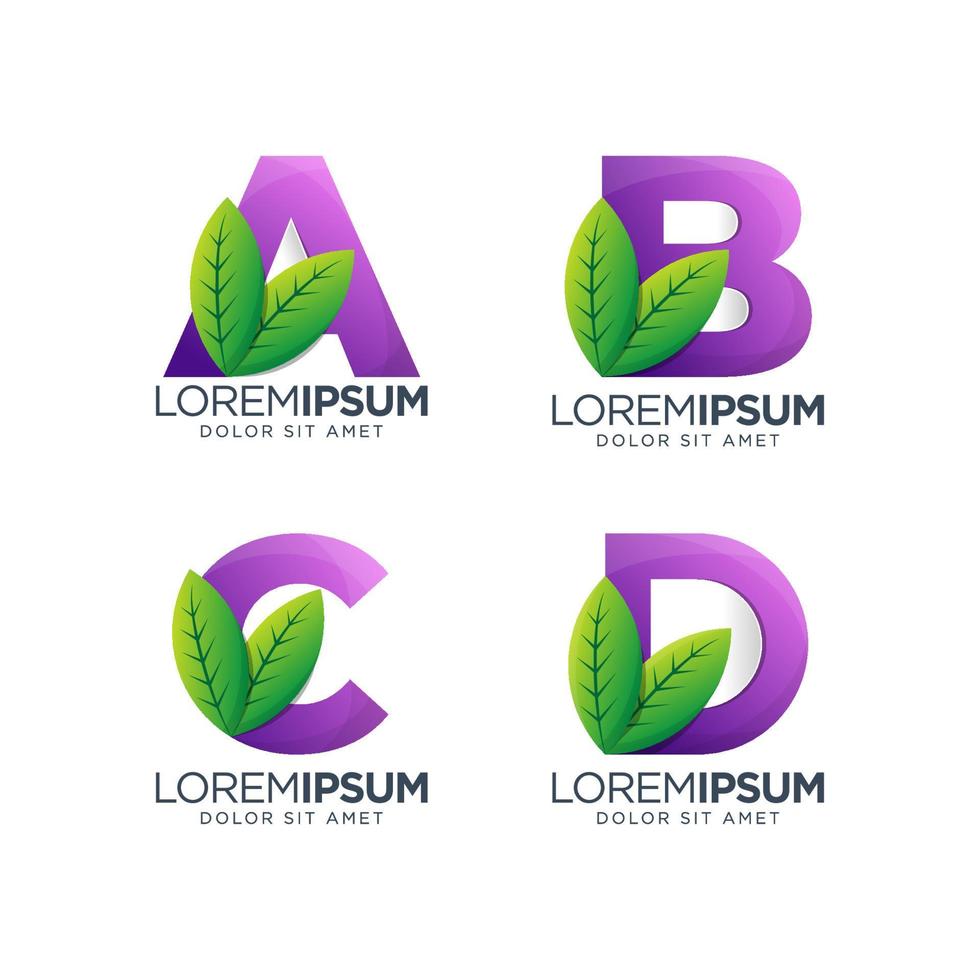 bokstaven a, b, c, d med bladlogodesign vektor