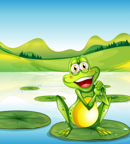 Ein lächelnder Frosch über der Seerose am Teich vektor
