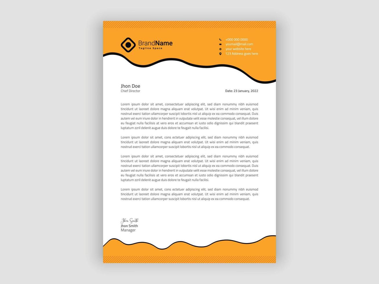 orangefarbene Briefkopf-Designvorlage vektor