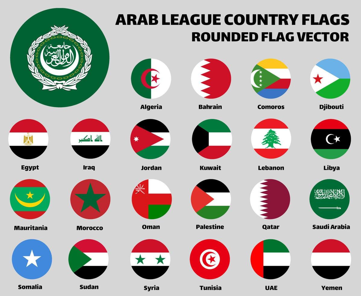 den arabiska ligan landflaggor set samling. rundad platt vektor