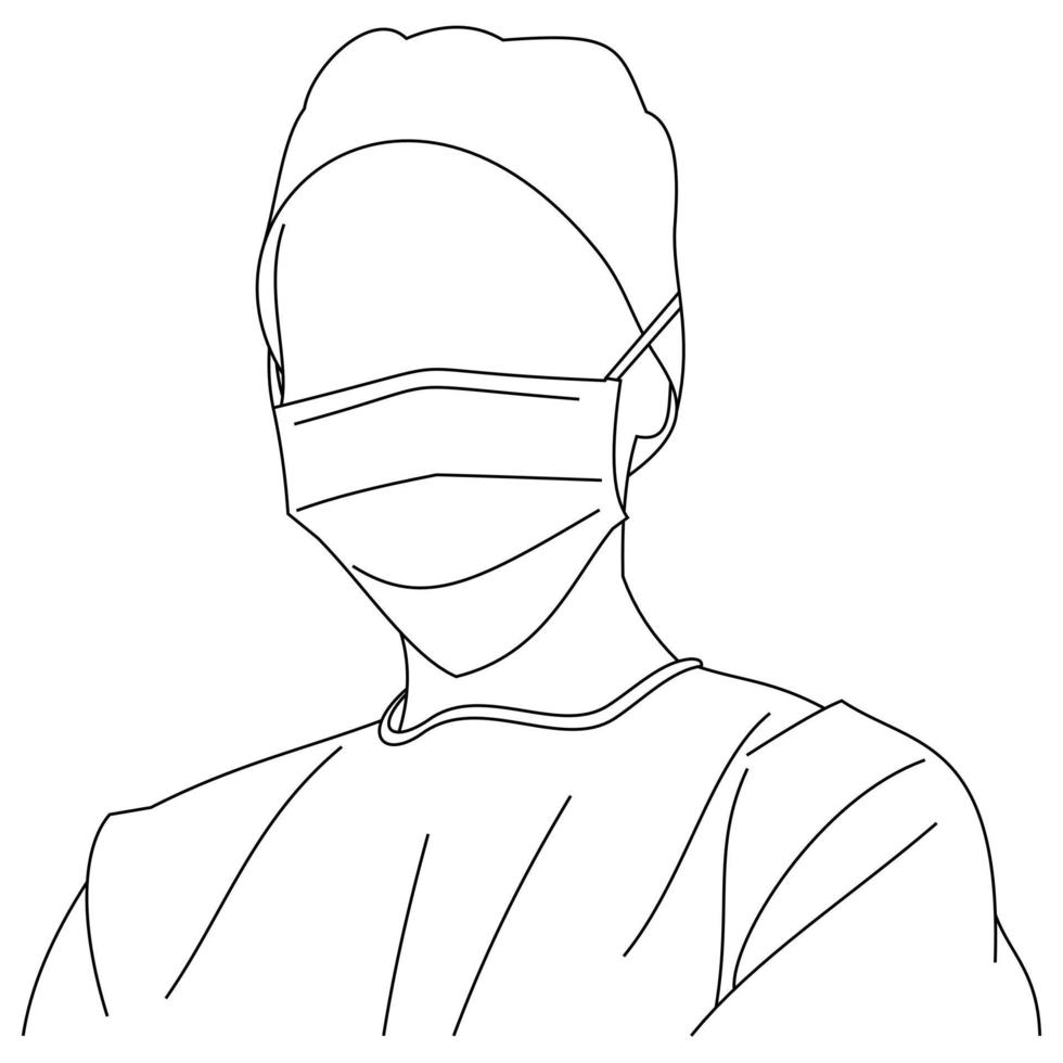 ung professionell medicinsk sjuksköterska som bär kirurgiska ansiktsmasker eller medicinsk för att skydda mot pest, sjukdomar, coronavirus, covid, sars, influensa eller mers. en sjuksköterska som bär operationsmask och telefonndoskop vektor