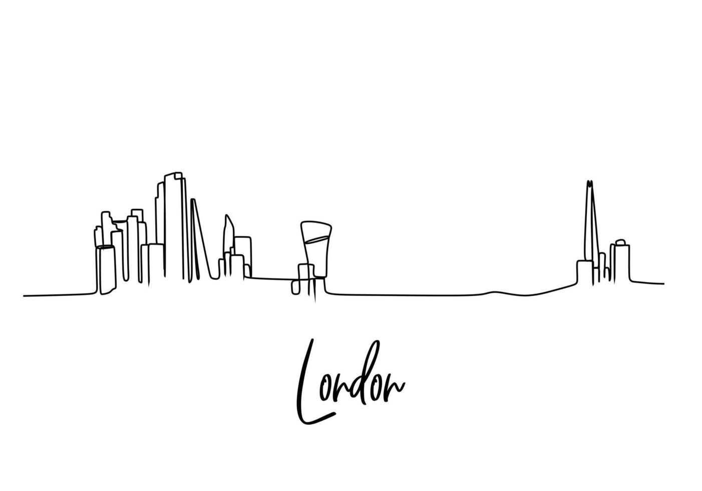 einzelne durchgehende Strichzeichnung der Skyline von London. berühmte stadtwolkenkratzerlandschaft in der welt. Weltreisekampagne Home Wall Decor Poster Konzept. moderne eine linie zeichnen design-vektorillustration vektor