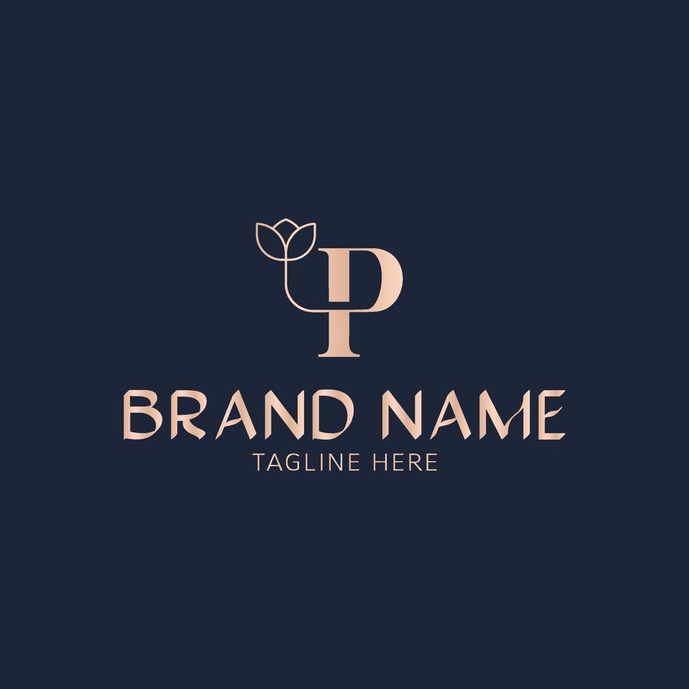 första bokstaven p lyx vektor logotyp mall. passar för bröllop affärsmärke, mode, smycken, boutique, florist shop, blommor och botaniska. vektor illustration