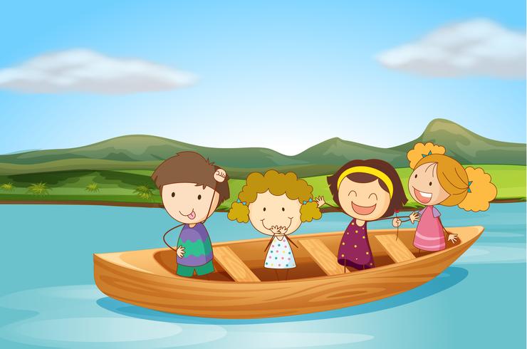 Barn i en båt vektor