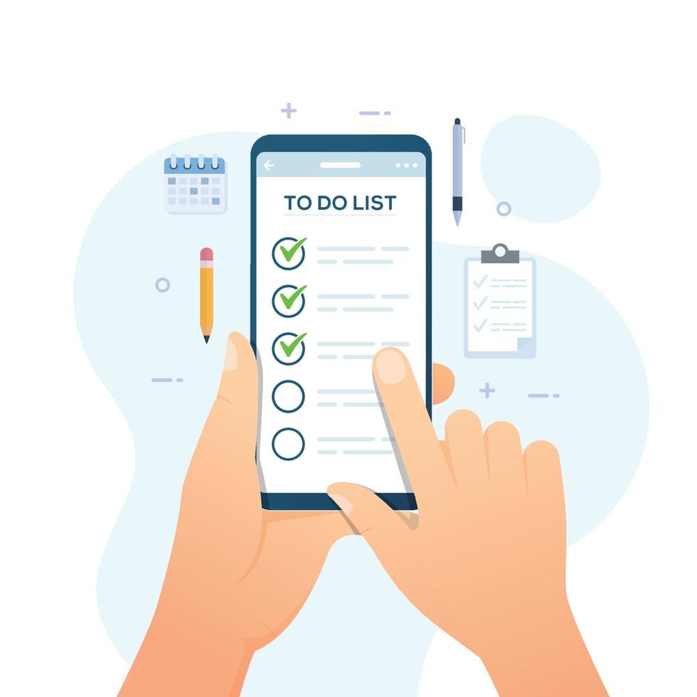 hand, die smartphone macht, um liste für tägliche tätigkeitsvektorillustration zu tun vektor