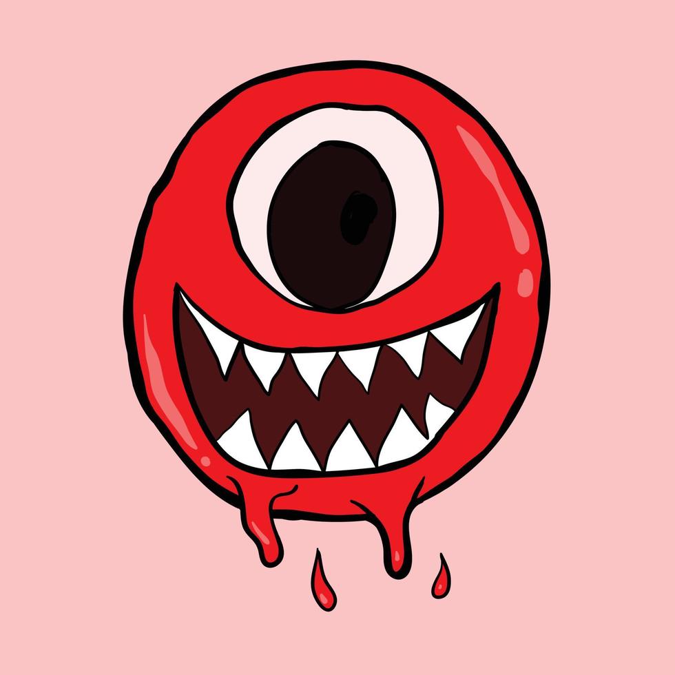 handritad ett öga röd monster doodle, premium vektor