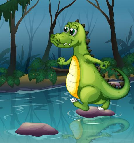 Ein Krokodil überquert den Teich vektor