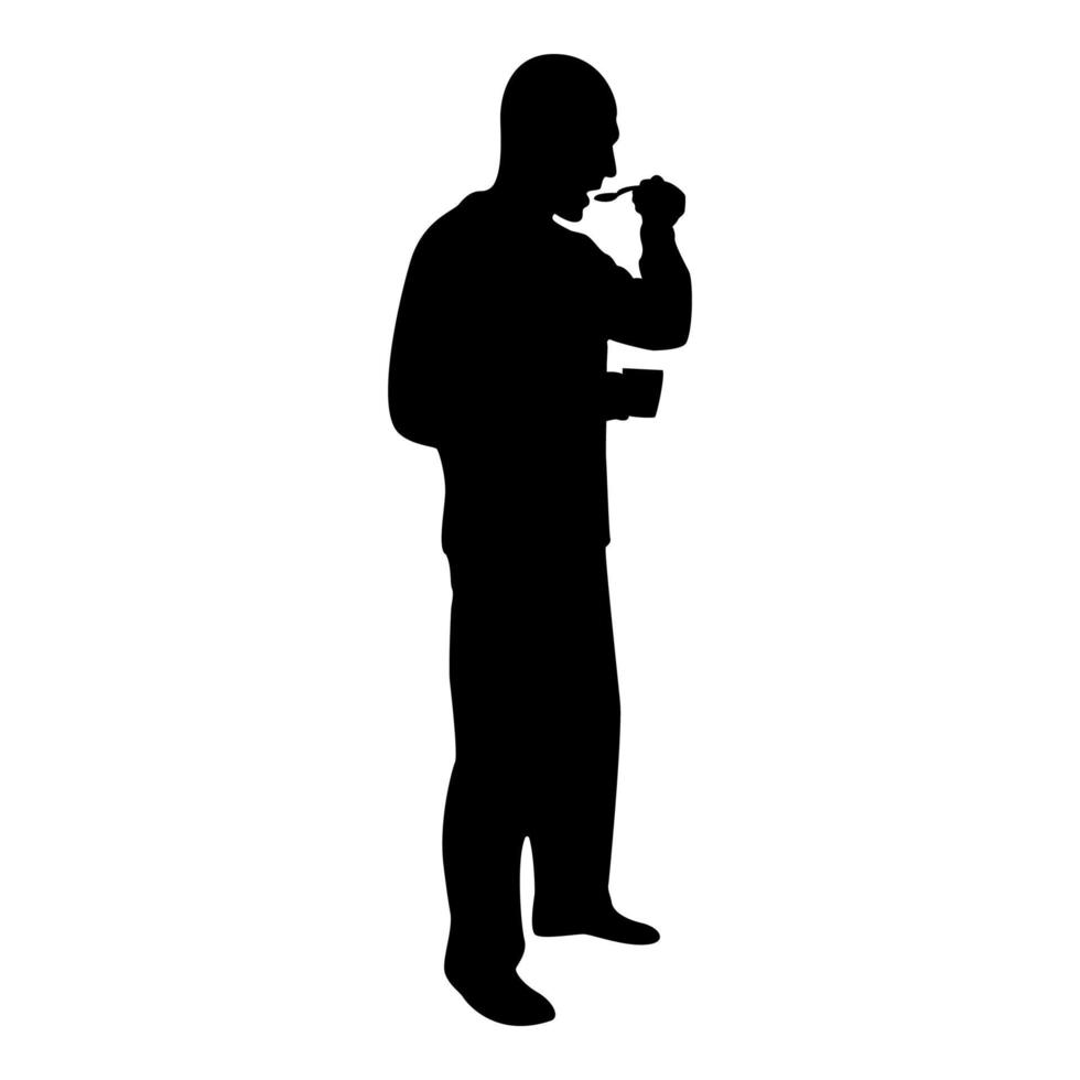 Silhouette Mann versucht Essen vom Löffel stehen vektor