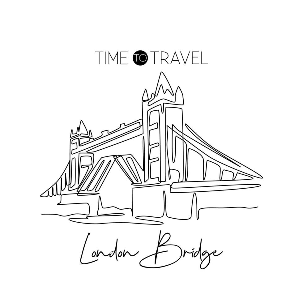 enda en rad ritning torn bro landmärke. historisk ikonisk plats i London, Storbritannien. turism och resor vykort hem vägg dekor konst koncept. modern kontinuerlig linje rita design vektorillustration vektor