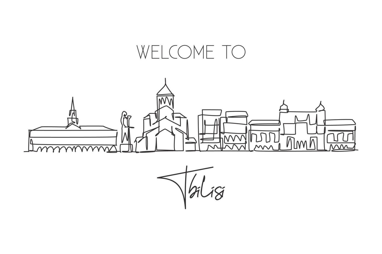 eine einzige Strichzeichnung der Skyline der Stadt Tiflis, Georgien. historische Stadtlandschaft der Welt. bester urlaubszieldruck. editierbarer Schlaganfall trendige durchgehende Linie zeichnen Design-Vektorillustration vektor