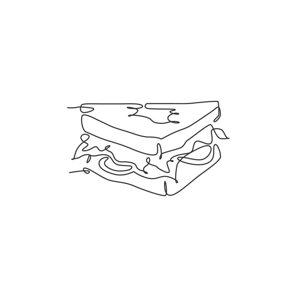 einzelne fortlaufende Linienzeichnung des stilisierten amerikanischen Sandwich-Logo-Etiketts. Emblem-Fast-Food-Restaurant-Konzept. moderne einzeilige Design-Vektorillustration für Cafés, Geschäfte oder Lebensmittellieferdienste vektor