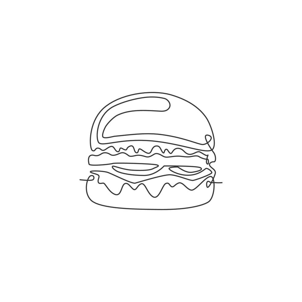 einzelne fortlaufende Linienzeichnung des amerikanischen Burger-Logo-Etiketts. emblem fast-food-sandwich-restaurant-konzept. moderne einzeilige Design-Vektorillustration für Cafés, Geschäfte oder Lebensmittellieferdienste vektor