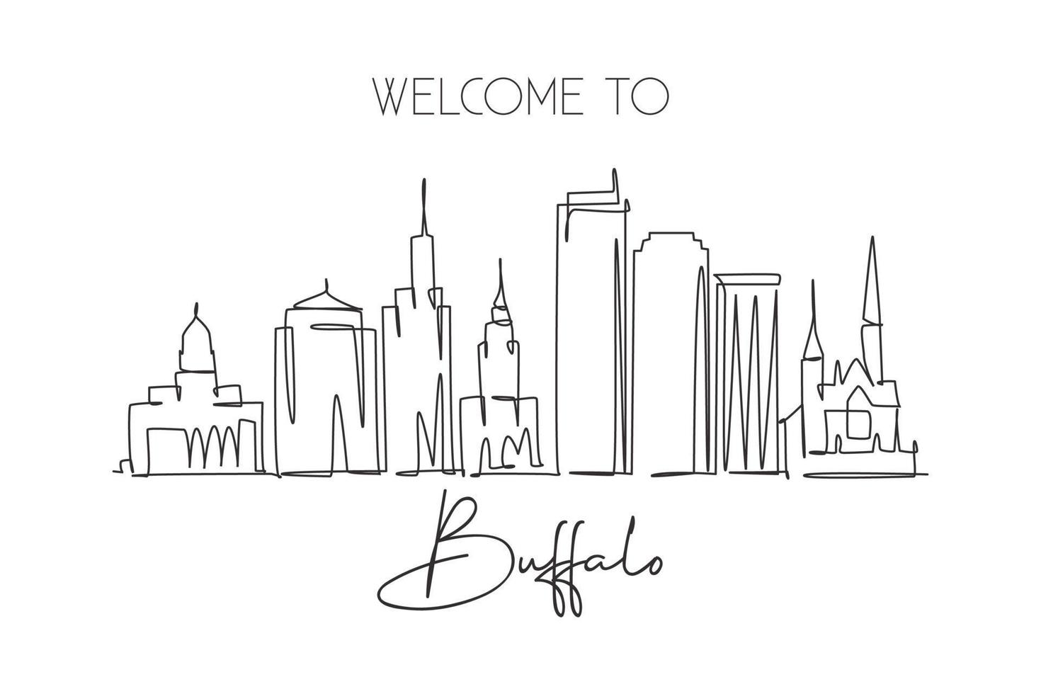 einzelne fortlaufende linienzeichnung der skyline der stadt buffalo, usa. berühmter Stadtkratzer und Landschaft. Weltreisekonzept Hauptwanddekorplakatdruckkunst. moderne einzeilige abgehobene betragsdesign-vektorillustration vektor