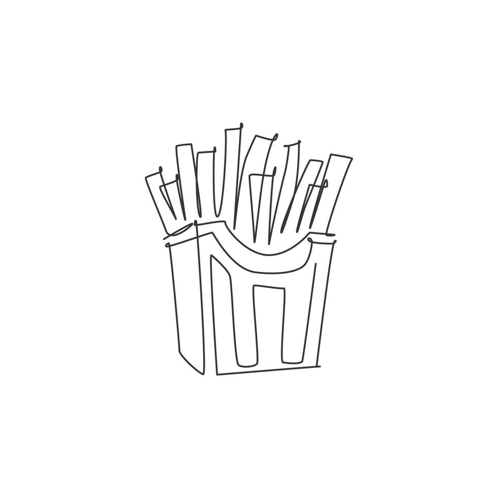 eine durchgehende Strichzeichnung von frischem, köstlichem amerikanischem Pommes-Frites-Restaurant-Logo-Emblem. Box Fast-Food-Café-Shop-Logo-Template-Konzept. moderne einzeilige zeichnen-design-vektorillustration vektor