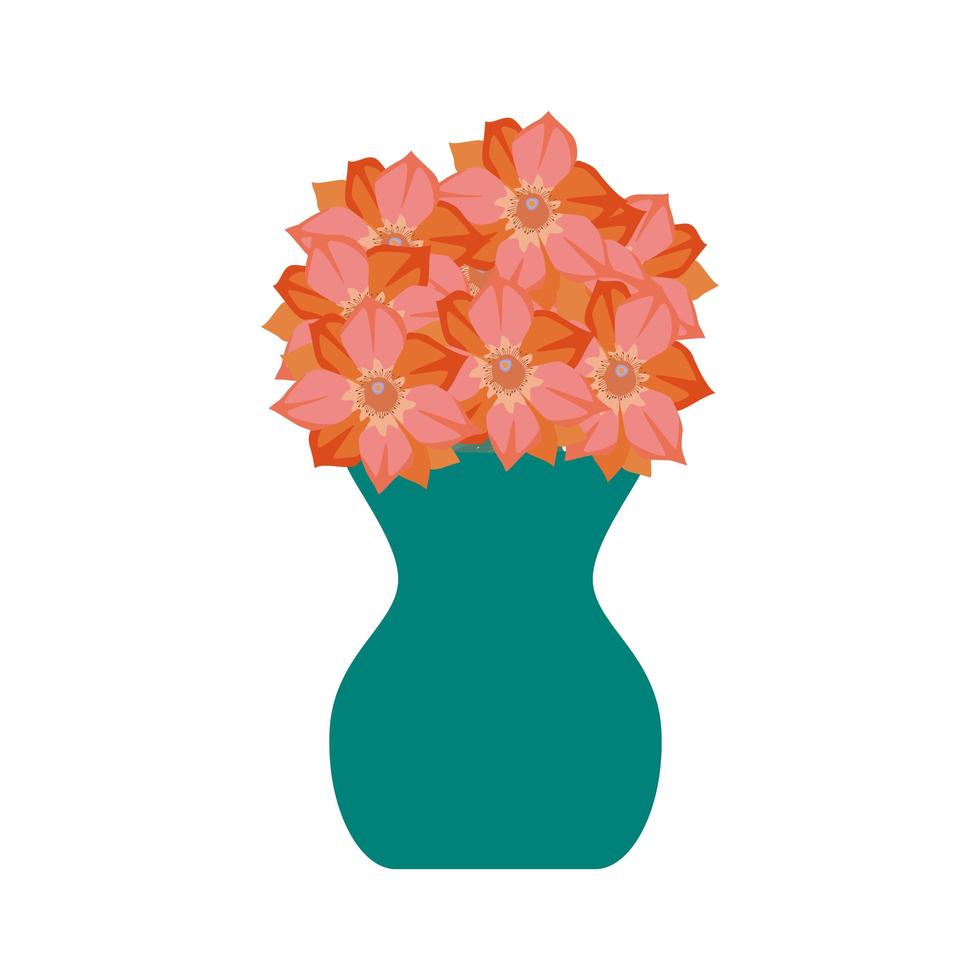 färgglada platt illustration orange blommor i en smaragdfärgad vas vektor