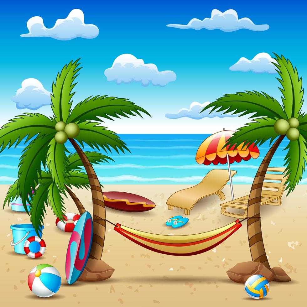 sommarsemester strand och kokospalmer bakgrund vektor