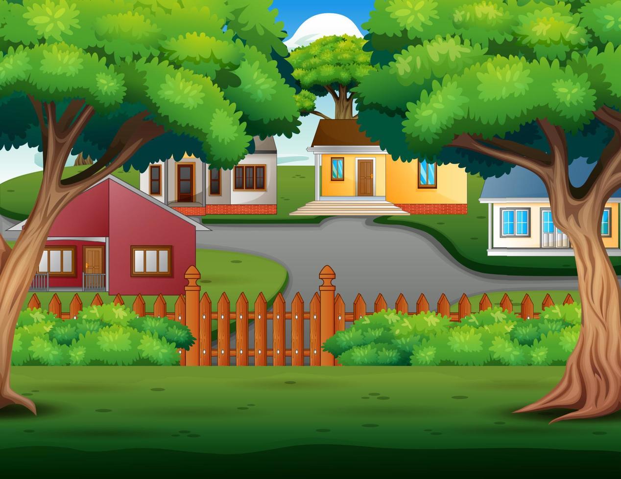 bakgrund tecknad med vackra mysiga hus på landet vektor