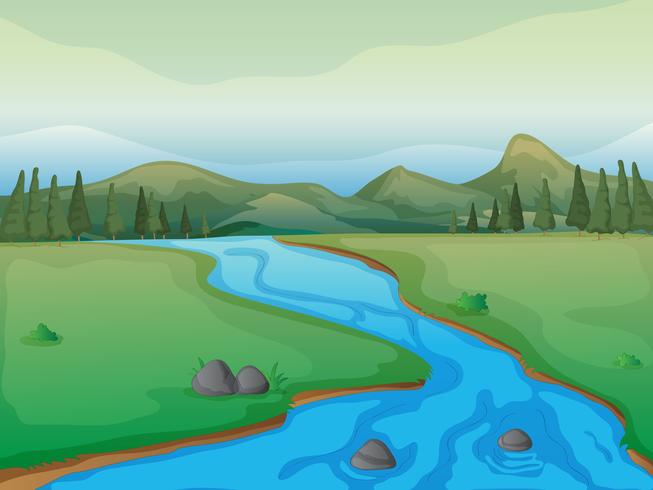 En flod, en skog och berg vektor