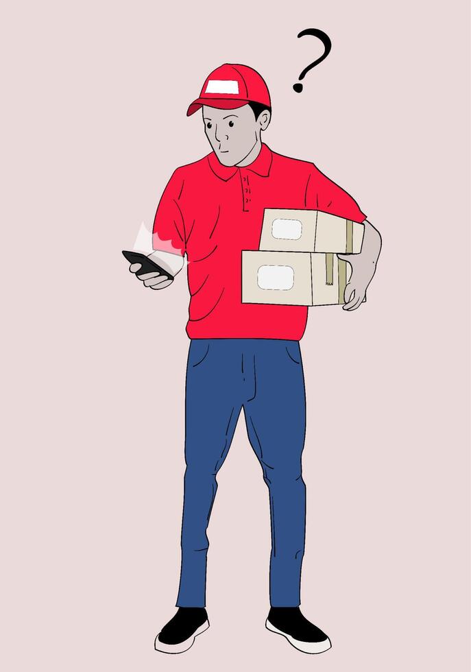 Der Mann, der das Paket geliefert hat, war mit der Adresse, an die er gehen wollte, verwechselt. handgezeichnete vektordesignillustrationen. vektor