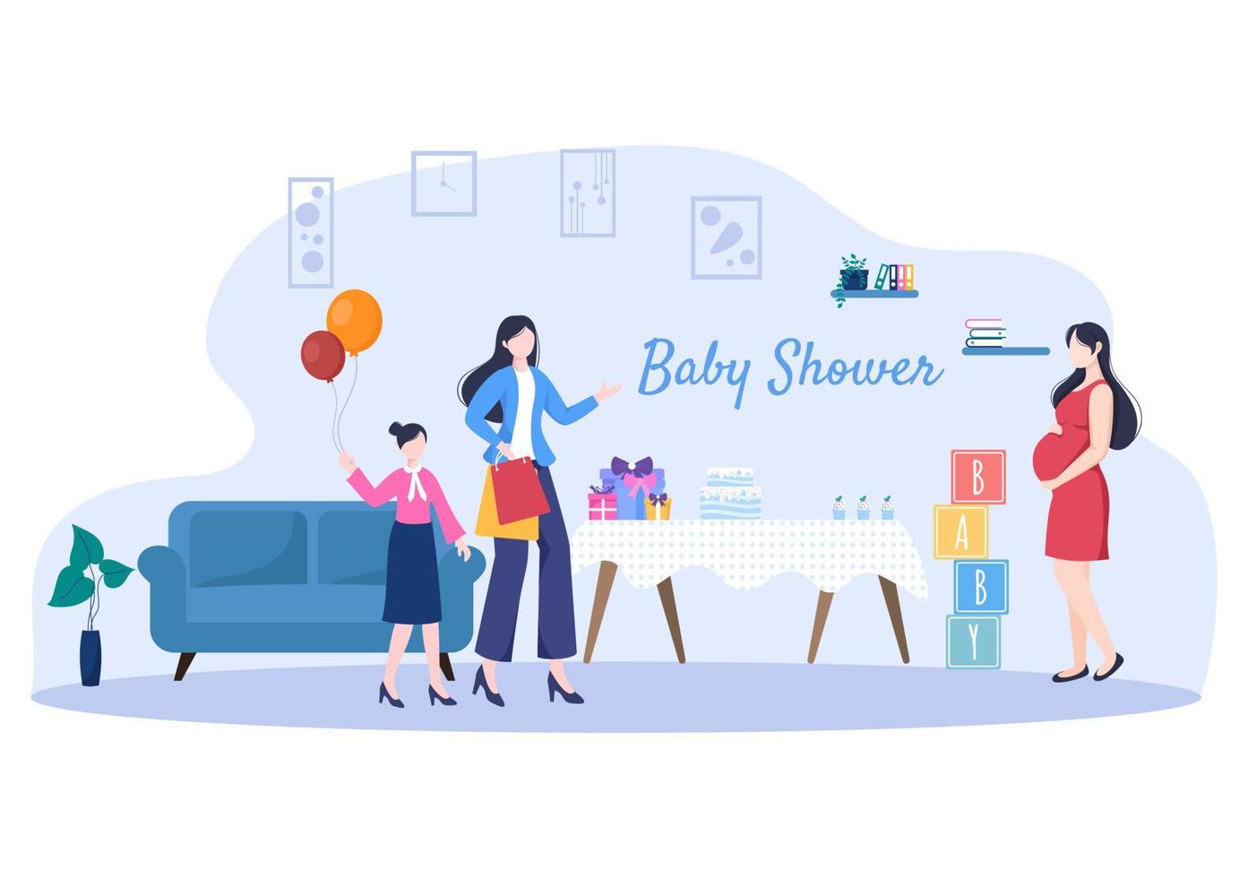 baby shower liten pojke eller flicka med söta designleksaker och tillbehör nyfödda bebisar bakgrundsillustration för inbjudan och gratulationskort vektor