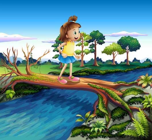 En liten tjej som passerar floden vektor