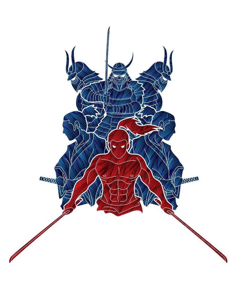 Gruppe von Samurai-Kriegern Grafikvektor vektor