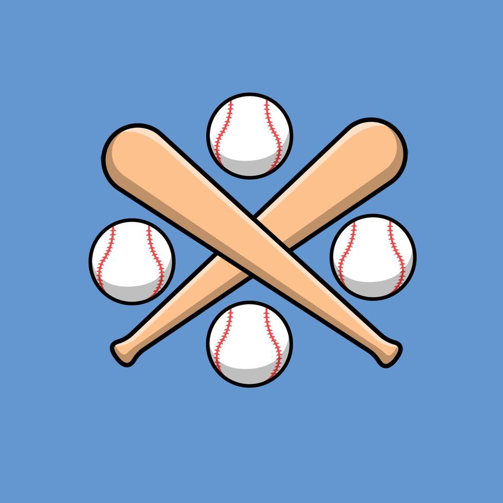 Baseball mit Stick-Cartoon-Vektor-Symbol-Illustration. Sport-Icon-Konzept isolierter Premium-Vektor. flacher Cartoon-Stil vektor