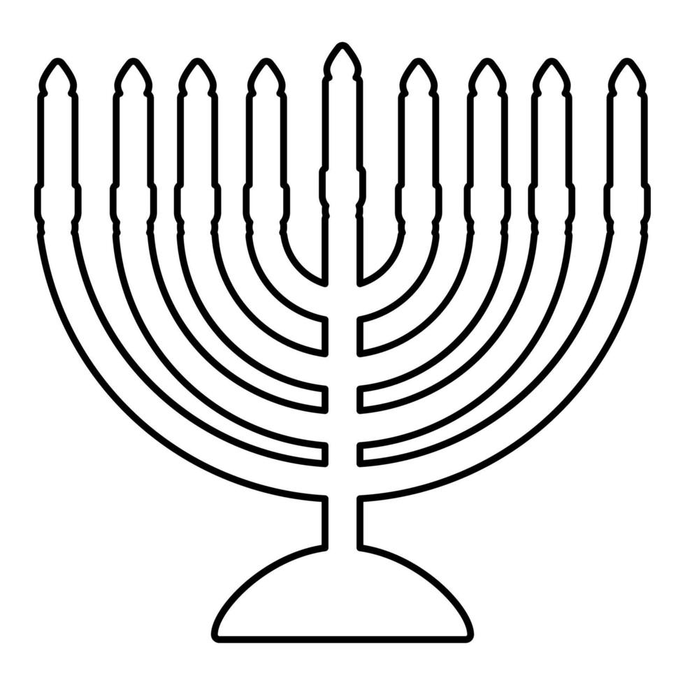 Chanukka Menorah jüdischer Feiertag Kandelaber mit Kerzen Israel Kerzenhalter Kontur Umriss Symbol Farbe schwarz Vektor Illustration Flat Style Image