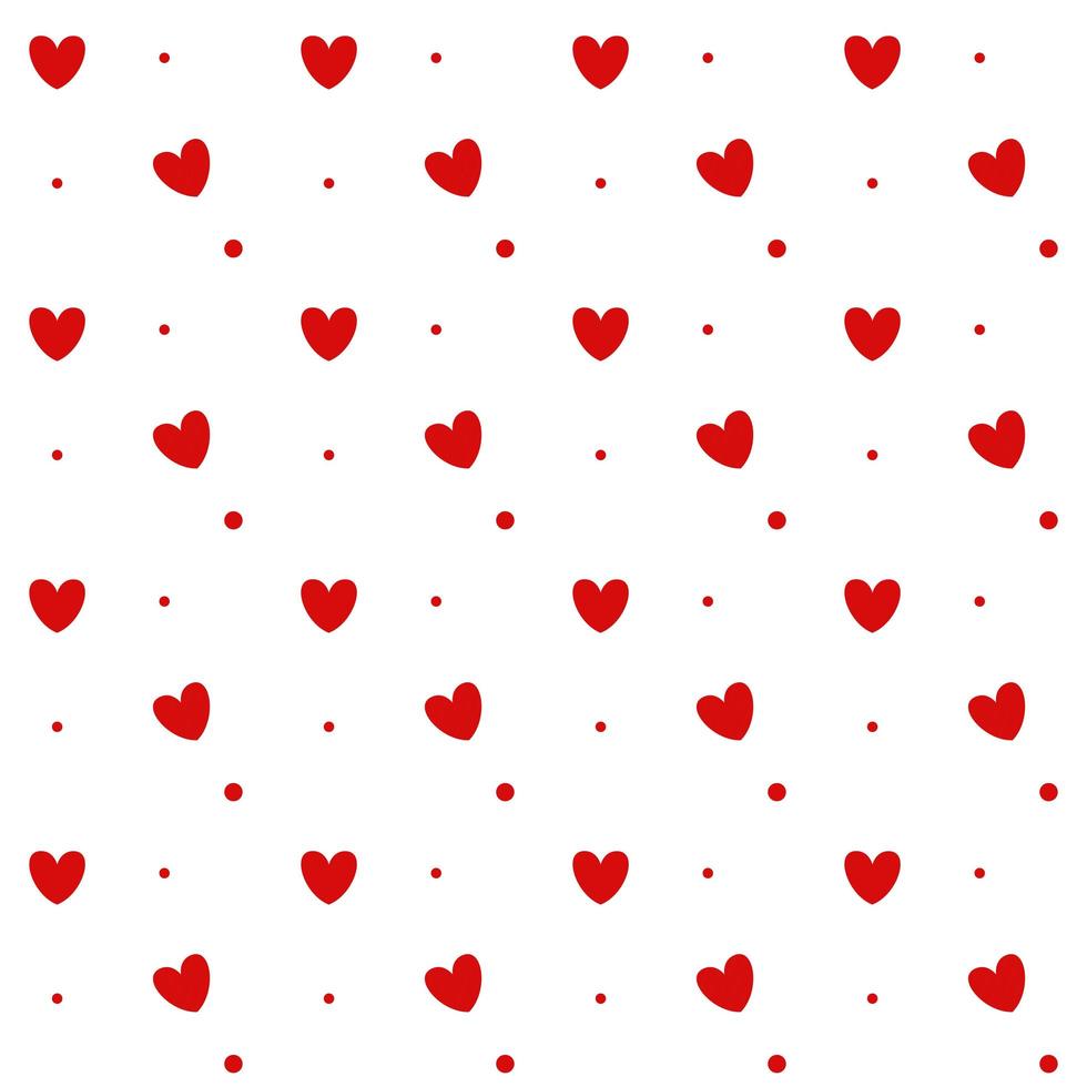 romantiska sömlösa mönster med ett hjärta. glad alla hjärtans dag. röda hjärtan och prickar på en vit bakgrund. vektor