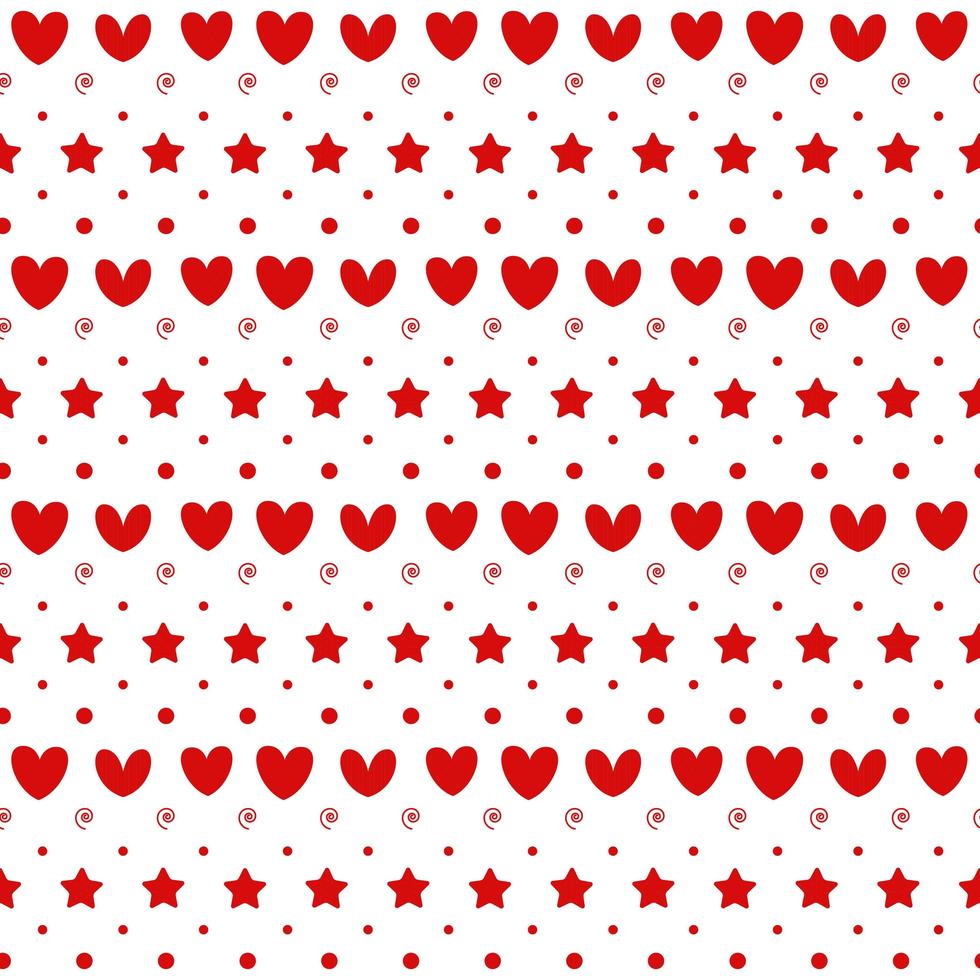 romantiska sömlösa mönster med ett hjärta. glad alla hjärtans dag. röda hjärtan, prickar och stjärnor på en vit bakgrund. vektor