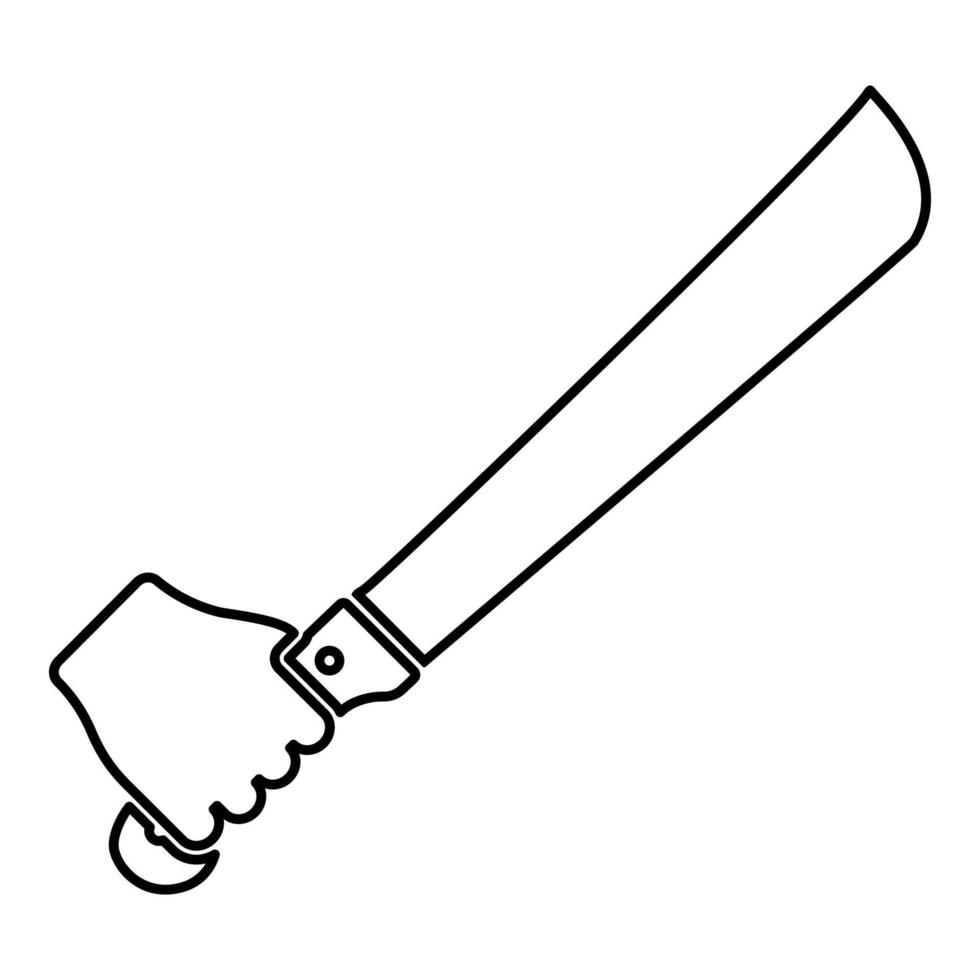 Machete in der Hand im Einsatz Arm großes Messer Kontur Umriss Symbol Farbe schwarz Vektor Illustration Flat Style Image