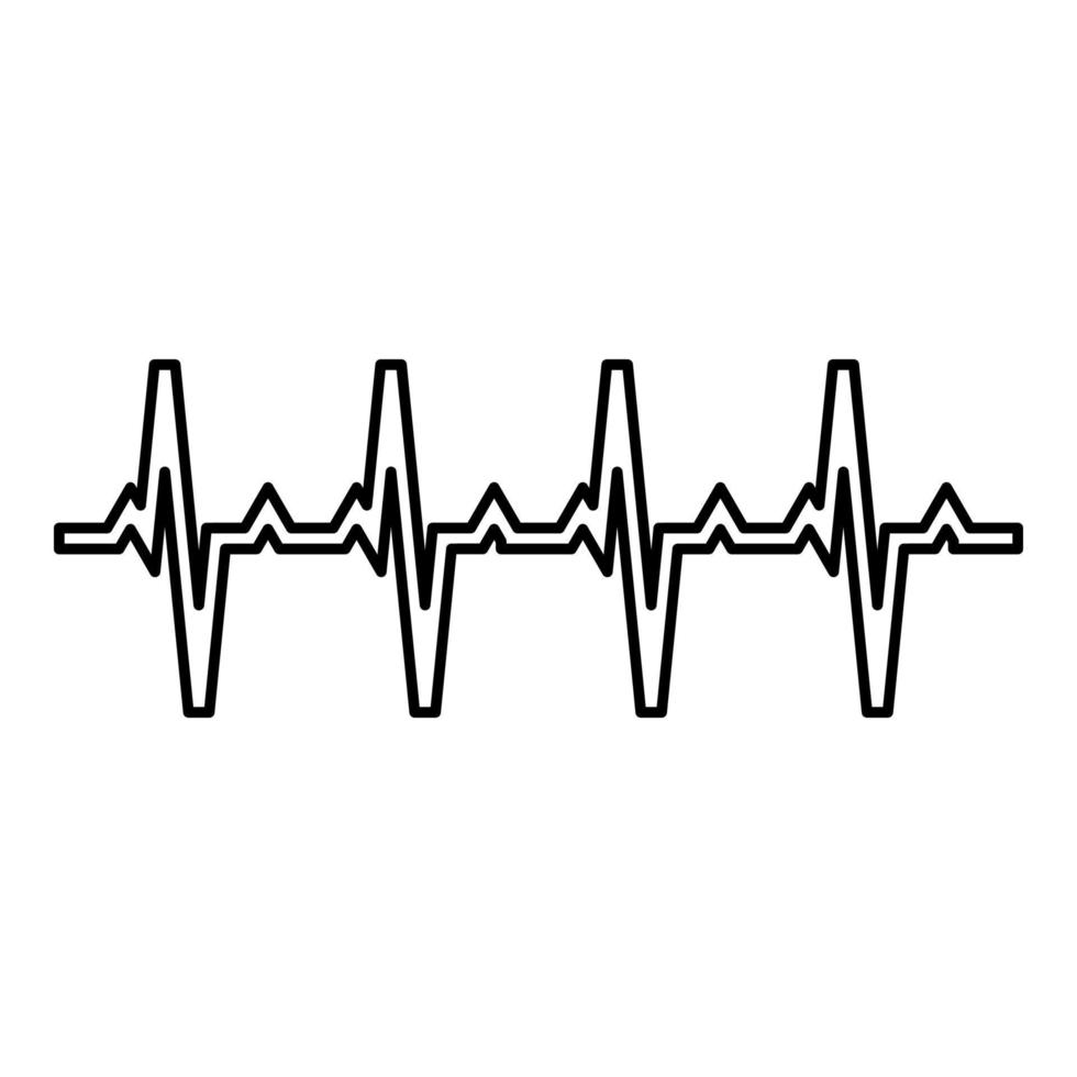 Pulsdiagramm Herzschlag Kardiogramm Rhythmus Grafik EKG Echokardiogramm Kontur Umriss Symbol schwarze Farbe Vektor Illustration Flat Style Image